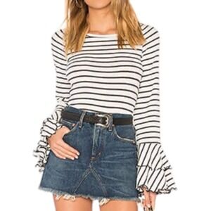 We The Free Good Find Stripe Tee Long Sleeve Tiered Lettuce Hem Bell Sleeve / L